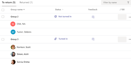 Screenshot of grades to return.