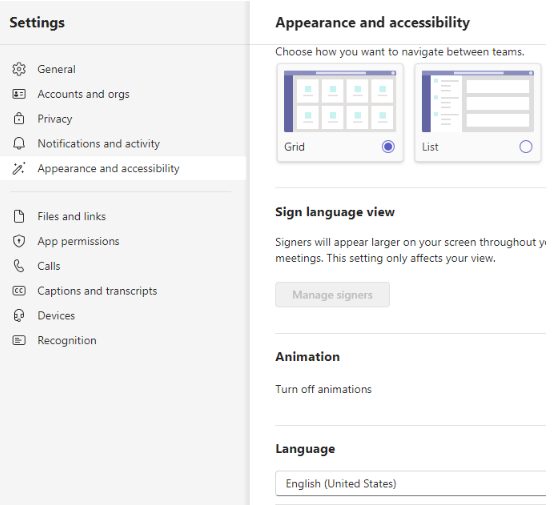Screenshot of language selection.