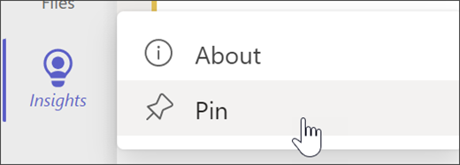 Screenshot that shows Pin Insights to app bar.
