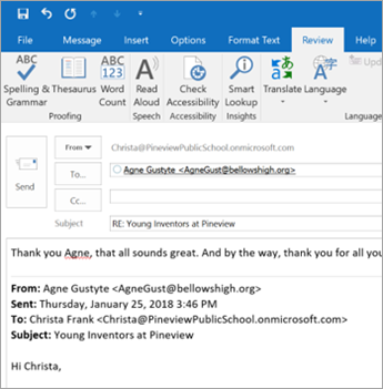 Screenshot of review tab.
