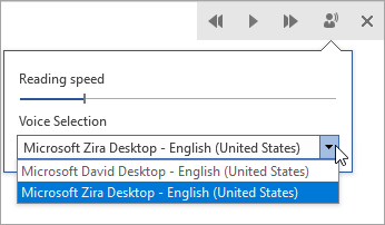 Screenshot of reading voice selection.