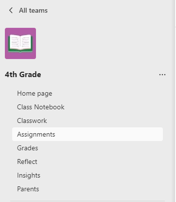 Screenshot of assignments.