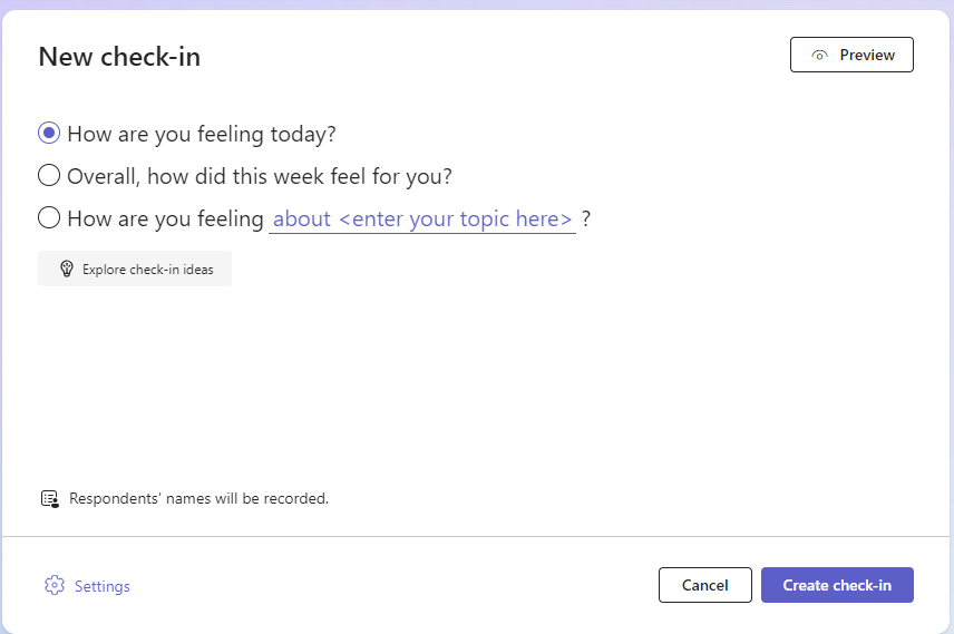Screenshot of new check-in.