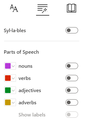 Screenshot of parts of speech.