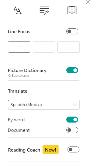 Screenshot of reading preferences.