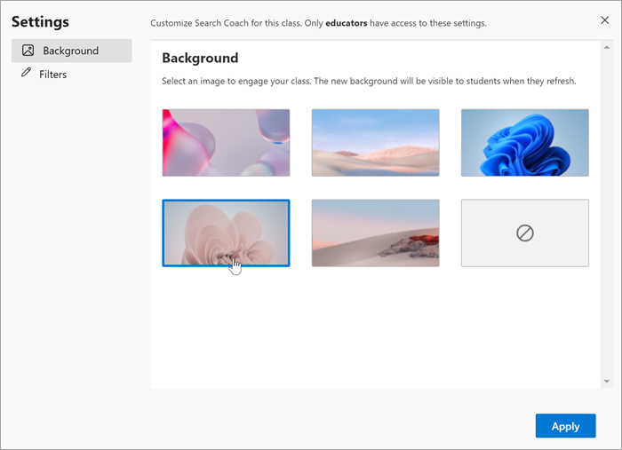 screenshot of selecting backgrounds there are several colors and abstract backgrounds available.