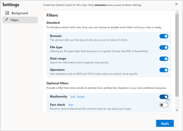 Screenshot of a custom filter as it appears in the filters setting after it has been created. it can be toggled on and off.