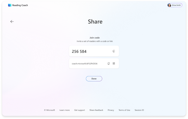 A simple share page with join links and codes to copy