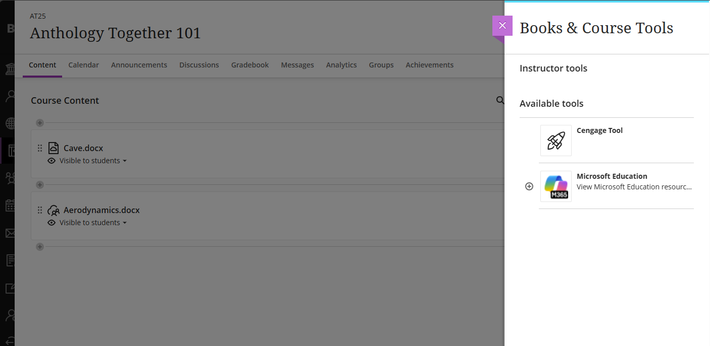Blackboard Books and Tools Microsoft Education selection