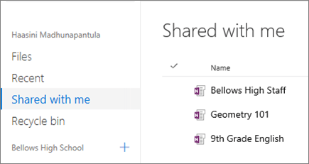 Screenshot of notebook names.