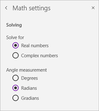 Screenshot of math settings.