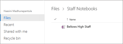 Screenshot of staff notebooks.