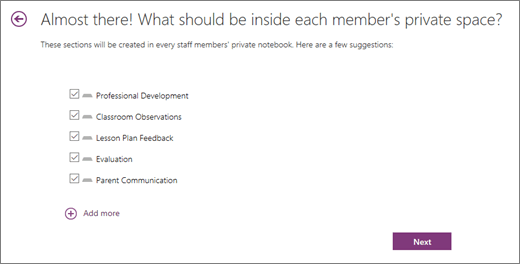 Staff Notebook specify what is in staffs sections