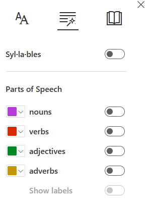 Screenshot of parts of speech.
