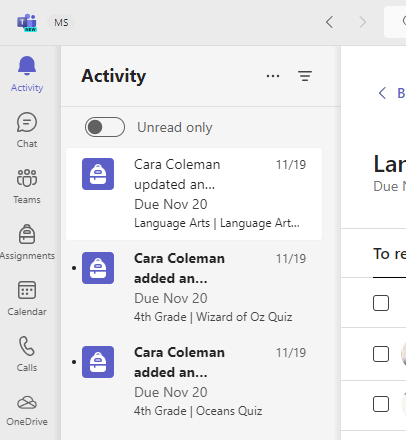 Screenshot of activity.