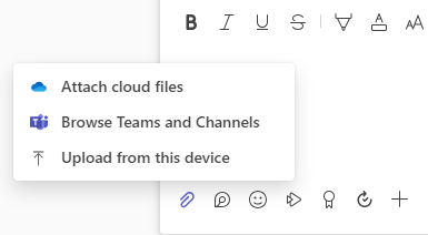 Screenshot that shows File attachment menu with upload and cloud file options.