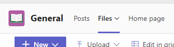 Screenshot that shows Files tab in a Teams channel.