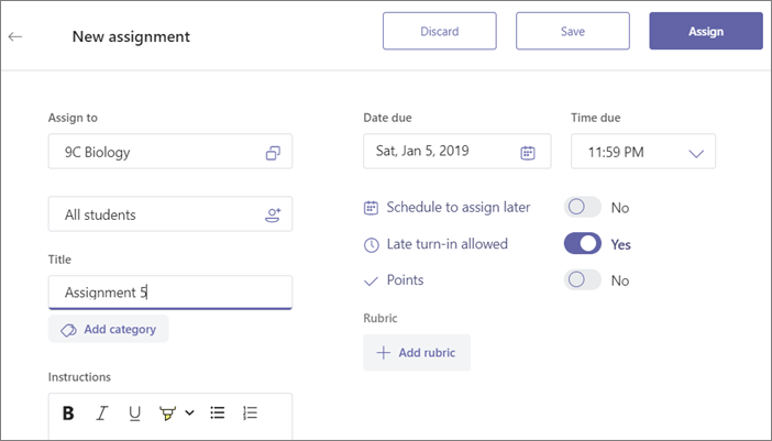Fill in all the details of the assignment and then click the Assign button.