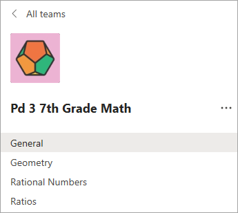Channels in a 7th grade teachers class team.