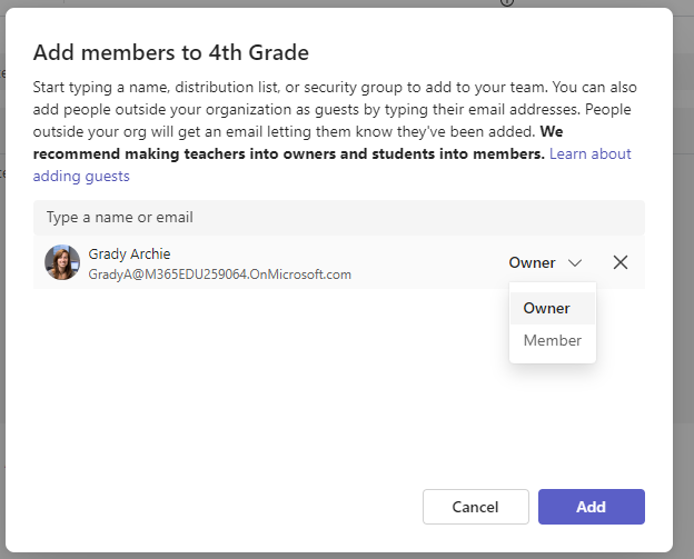 Screenshot of adding owner.
