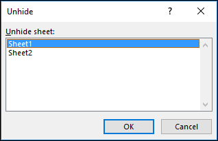 Unhide sheets dialog.