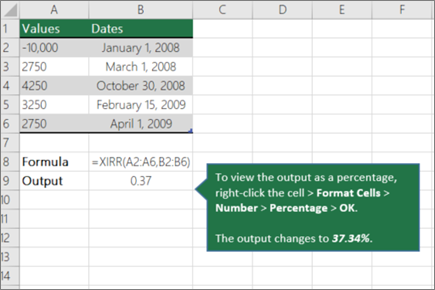 An example of XIRR function
