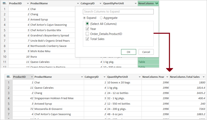 Screenshot that shows the Power Query Merge.