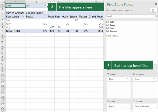 Field in Filters area