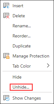 Unhide in Excel for the web.