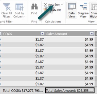 AutoSum button in Power Pivot