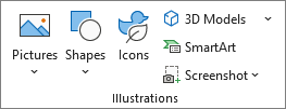 Screenshot that shows the Illustrations group on the Insert tab.