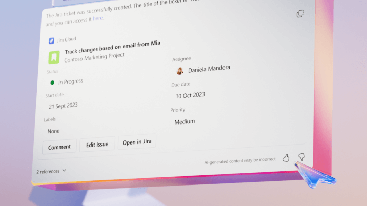 Image of Copilot user interface with feedback control.