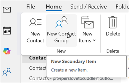 Select New Contact Group. The alt text will say, New Secondary Item.