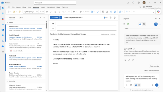 Copilot Draft showing prompt to make changes