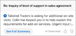 Shows the summary in Outlook. Below the summary is a button that says See Full Summary.