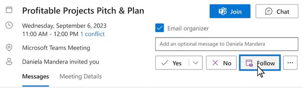 Screenshot of follow a meeting you cant attend