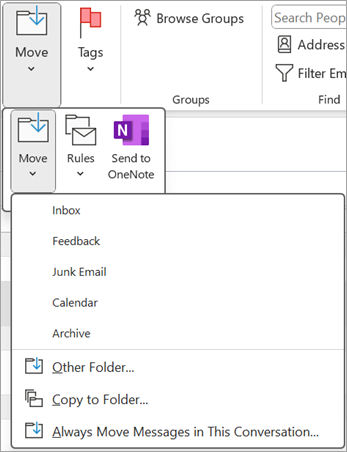 Select a deleted item youd like to restore, and then use the Move button in the ribbon to move it to another folder.