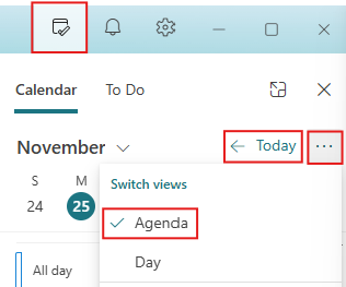 Set My Day pane to Today and Agenda View