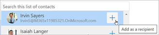 Select Add next to a contact to add them to the emails recipient list.