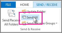 Screenshot of the Send All button in Outlook 2013.