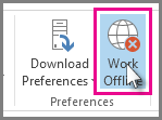 Screenshot of the Work Offline button in Outlook 2013.