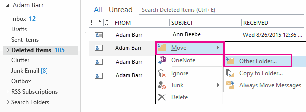 Click Move and then click Other Folder