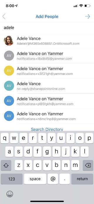 Shows a mobile screen, with Add people at the top, and a list of people below.