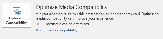 Screenshot of optimize compatibility button in PowerPoint.