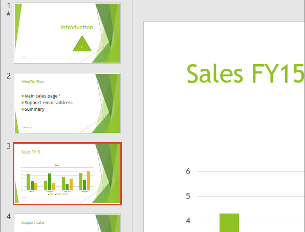 Shows Slide Pane with third slide selected in PowerPoint