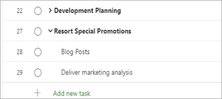 Shows Project tasks
