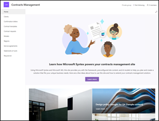 Preview of the Contracts Management site template