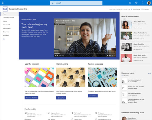 Preview of the Employee onboarding team SharePoint site template.
