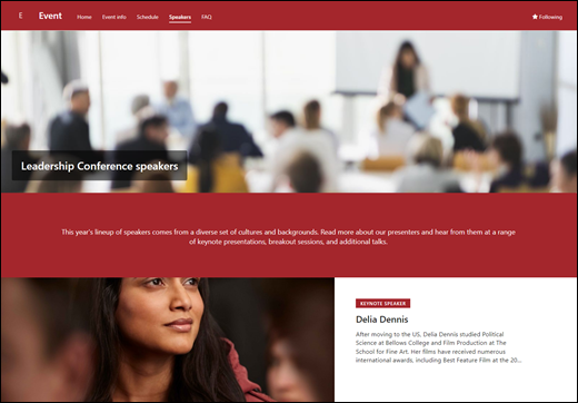 Preview of the included Speakers page.