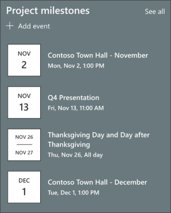 Screenshot of the events web part